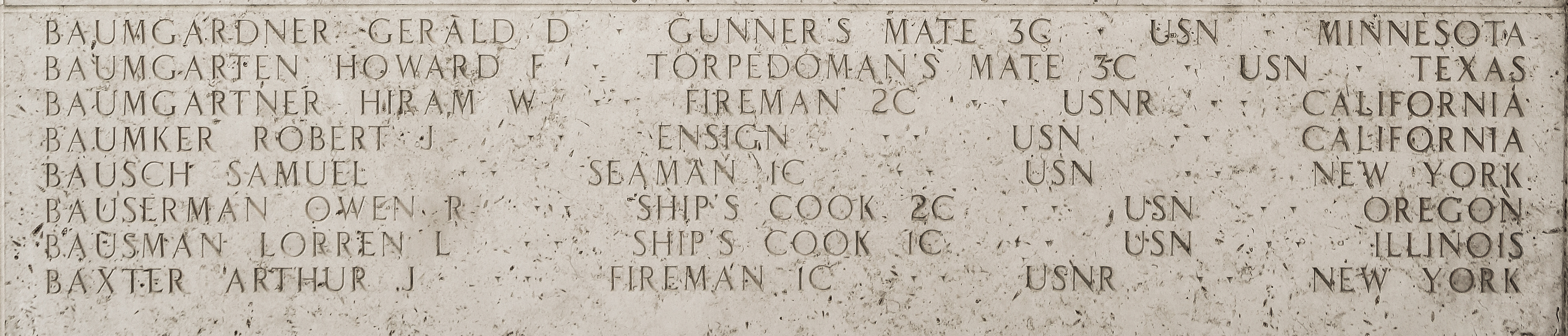 Hiram W. Baumgartner, Fireman Second Class